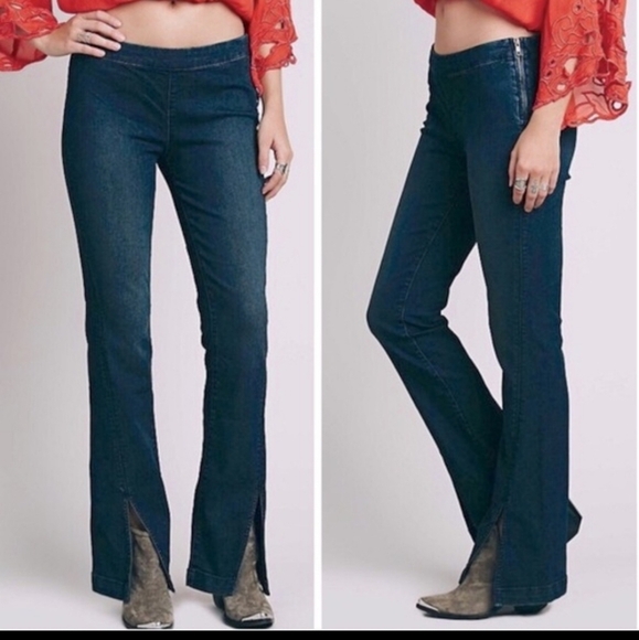 Free People High Waist Split Hem Flare Leg Side Zipper 70s Denim Jeans - Picture 1 of 10